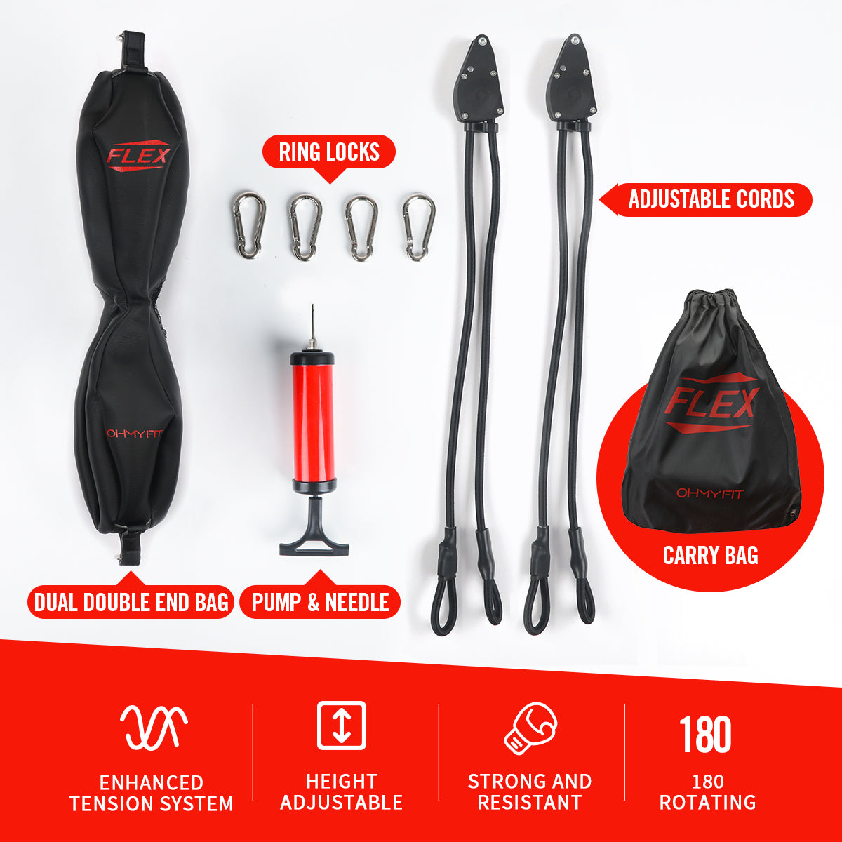 OHMY FIT Flex Dual Double End Punching Bag - Bungee Cords w