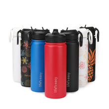 18 oz  Sports Insulated Water Bottle with Loop Handle Straw Lid with Pineapple & Fleur & Multi-Colors