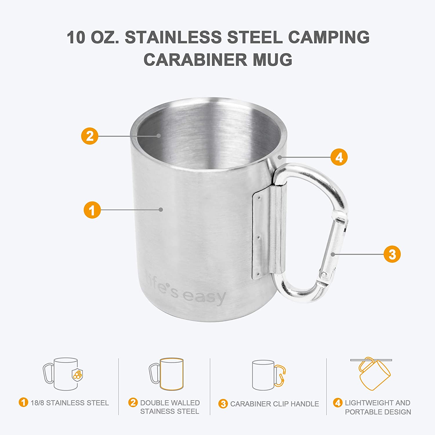 Stainless Steel Cup - Carabiner Handle – EcoRoots