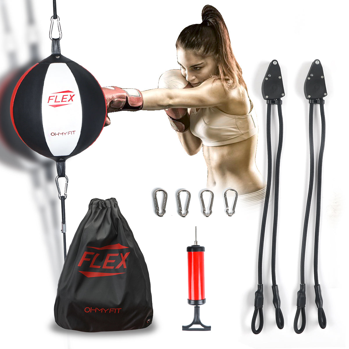 OHMY FIT FLEX Double End Punching Bag Easily Adjust Tension and Height of Cords with Special Flex Adjustable System. Advance Microfiber Material Strong Bladder Speed Bag Gym Exercise for Men&Women (Elliptical)