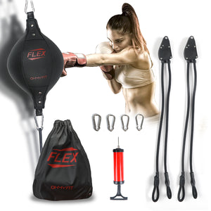 OHMY FIT FLEX Double End Punching Bag Easily Adjust Tension and Height of Cords with Special Flex Adjustable System. Advance Microfiber Material Strong Bladder Speed Bag Gym Exercise for Men&Women (Elliptical)