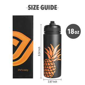 18 oz  Sports Insulated Water Bottle with Loop Handle Straw Lid with Pineapple & Fleur & Multi-Colors